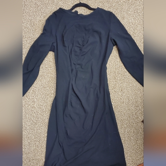 Akris Punto Ruched Black Jersey wool knit midi long sleeve dress size 16 US - Picture 4 of 6